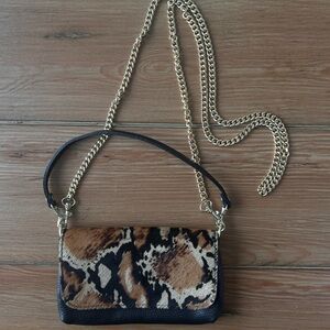 Genuine Leather Leopard Print Gold Chain Women's Bag